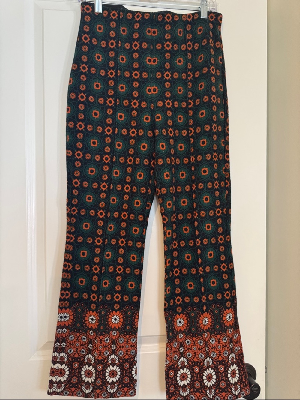 Maeve Black and Orange Floral-Print Bootcut Pants Anthropologie